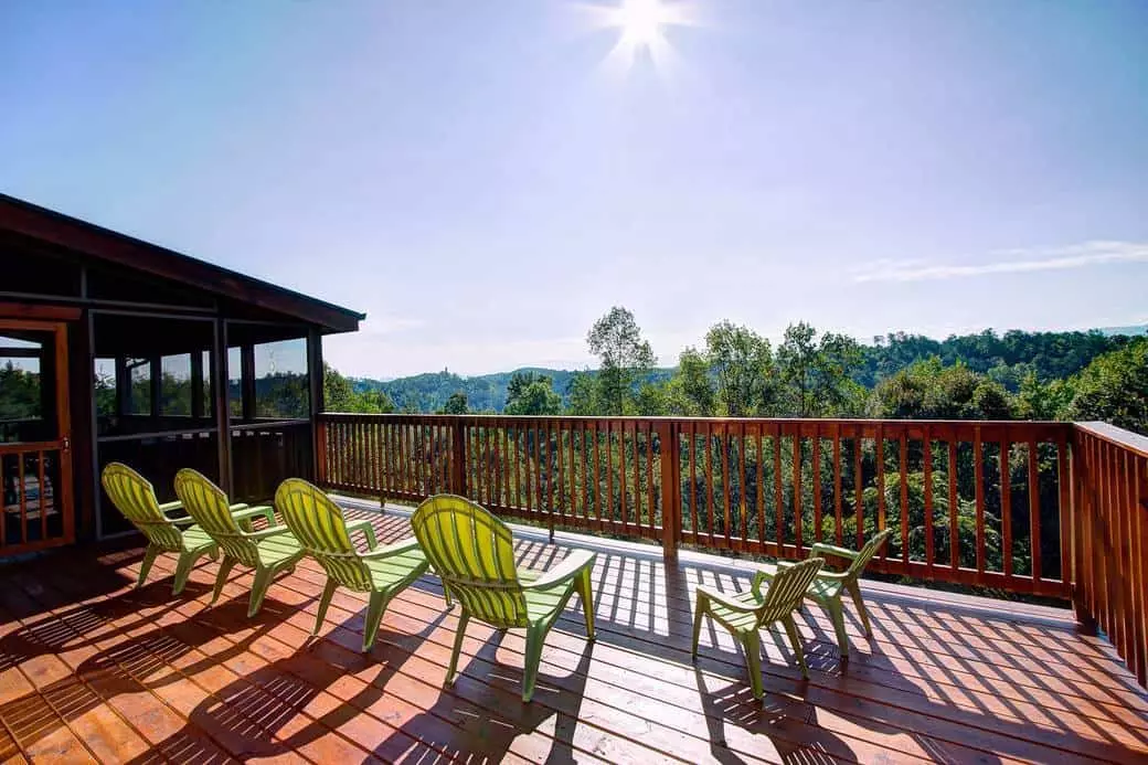 view from deck of gatlinburg cabins with mountain views