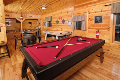 game room in our cabin rentals in the smokies